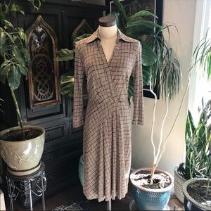 Vintage Worth silk geometric v-neck midi dress